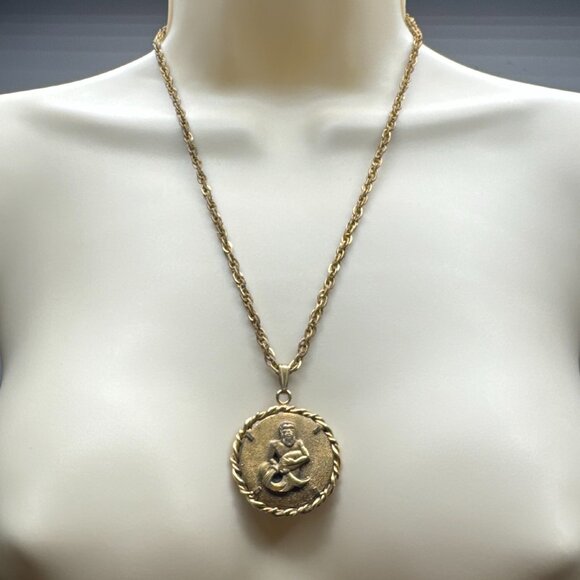 60's-70's Vintage Anson Aquarius Pendant Necklace with Original Chain Zodiac - Picture 2 of 5